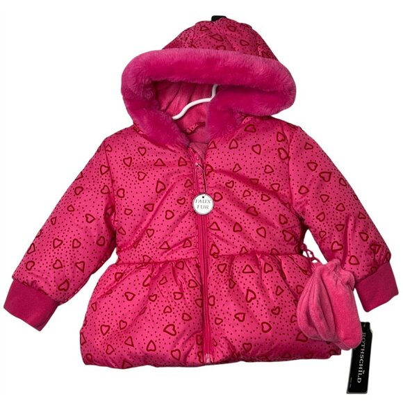 Rothschild Jacket Baby Girls Sz 18 Months Kids Puffer Coat Winter Fall Pink Hood